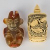 A Set of Chinese Resin Snuff Bottles and Glass Figural Ornaments