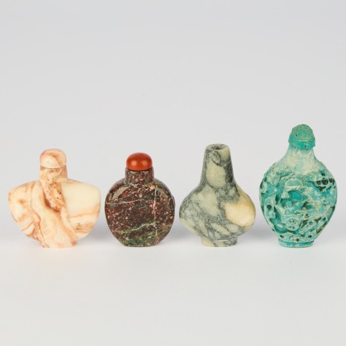 A Set of Four Chinese Snuff Bottles in Various Hardstones