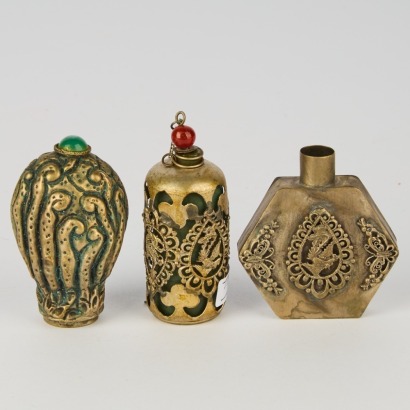 A Set of Three Chinese Metal Snuff Bottles