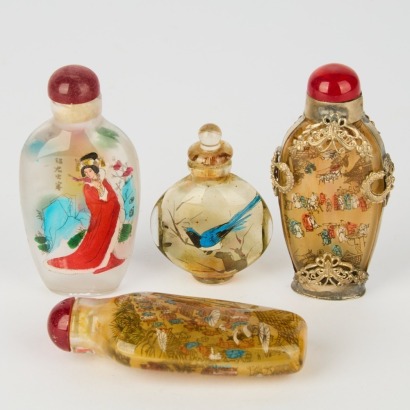 A Group of Four Chinese 20th Century Inside-Painted Glass Snuff Bottles