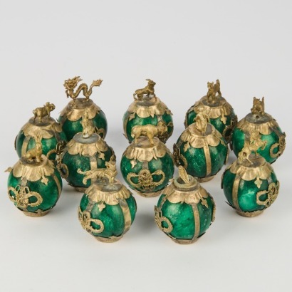 A Set of Metal-Mounted Jade Ornaments Featuring the Twelve Zodiac Animals