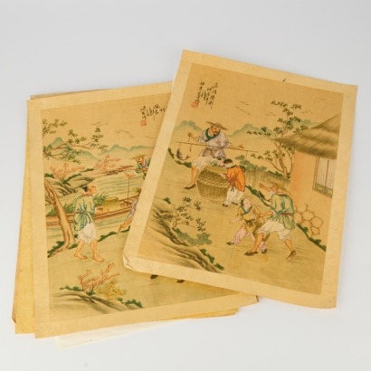 A Chinese 20th-Century Painting of an Ancient Figure Story, Ink and Colour on Silk