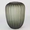 A Large Handmade Ribbed Glass Vase in Smoke Grey