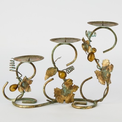A Vintage Wrought Iron Candelabra with Glass Grapes