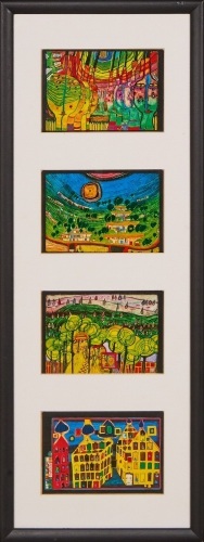 A Framed Set of Four Hundertwasser Postcards