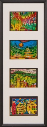 A Framed Set of Four Hundertwasser Postcards