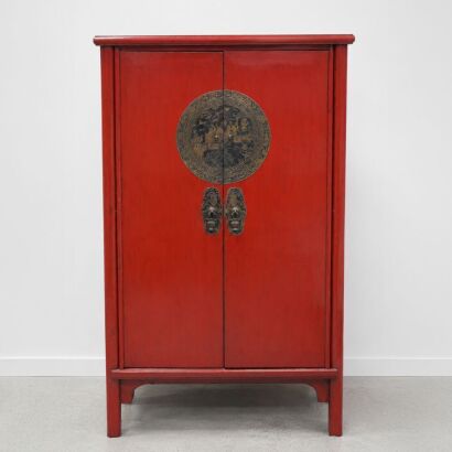 A Chinese Aged Red Lacquered Wooden Two-Door Cabinet