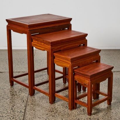 A Set of Four Chinese 20th Century Hardwood Nesting Tables