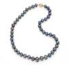 A freshwater pearl necklace, of graduated design, peacock colour. 9ct yellow gold ball clasp. Length 45cm.