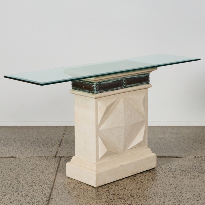 A Post-Modern Glass Top Console Table