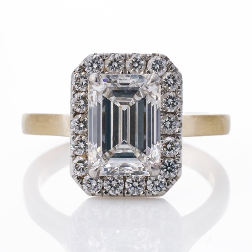An Important, 18ct Yellow Gold / Platinum, 2.80ct Emerald Cut Diamond - GIA certified / 0.52ct Diamond Cluster Ring