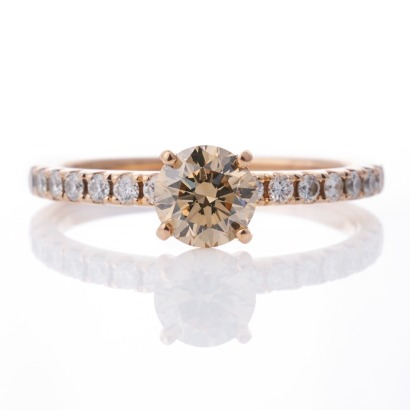 18ct Rose Gold, 0.79ct Argyle Champagne Diamond / 0.25ct Diamond Solitaire Ring