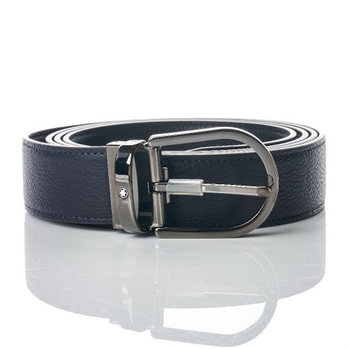 Montblanc, Horseshoe Buckle Night Blue / Black 35mm Reversible Leather Belt - As new