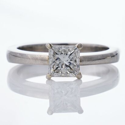 Platinum, Handmade, 1.10ct Princess-Cut Diamond Solitaire Ring