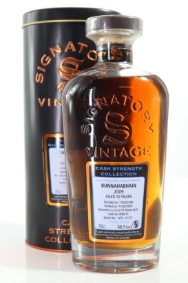 (1) 2009 Signatory Vintage Cask Strength Collection Bunnahabhain 10 Year Old Sherry Butt Single Malt Scotch Whisky, Islay, 68.5% ABV (GB)