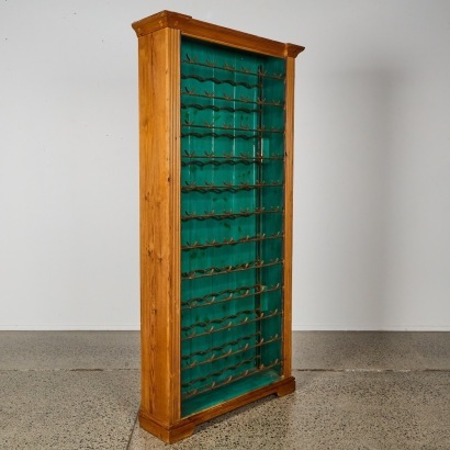 A Vintage 72-Bottle French Wine Cellar Rack in Baltic Pine and Wrought Iron