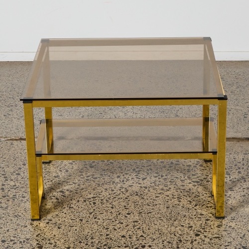 A Brass and Smoked Glass Mid-Century Style Side Table