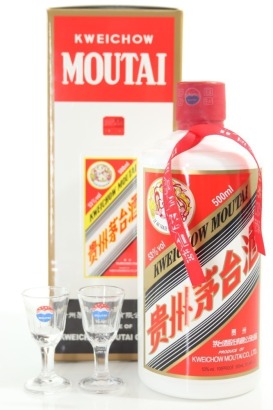 (1) 2019 Kweichow Flying Fairy Moutai with 2 glass, 53% ABV, 500ml (GB)