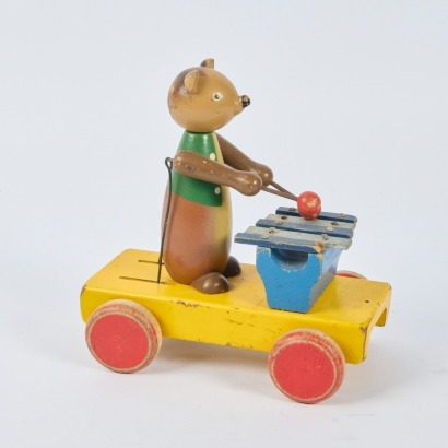 An NZ-made Bear with Xylophone Pull Along Toy, Mid-20th Century