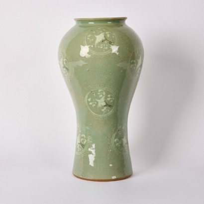A Korean Late 19th to Early 20th Century Celadon 'Cranes' Vase