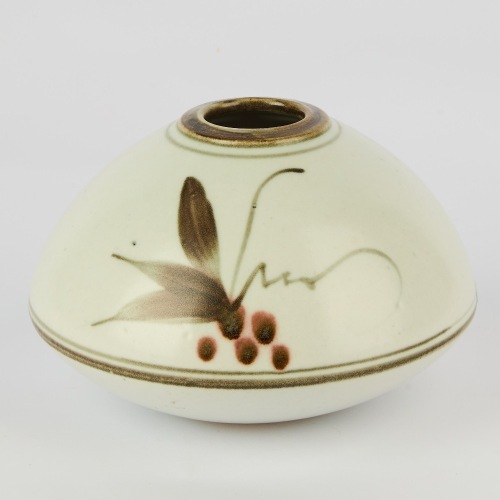 A Peter Collus Squat Vase with Hand Painted Design