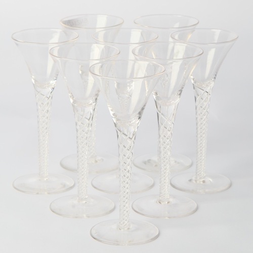 A Set of Eight Air Twist Stem Liqueur Glasses