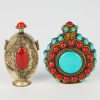 A Set of Two Chinese 20th Century Metal-Mounted Jade Snuff Bottles