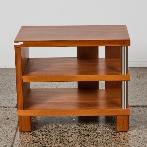 A Custom NZ Built Three Tier Hifi Rack in Solid Rumu and Brushed Stainless Steel