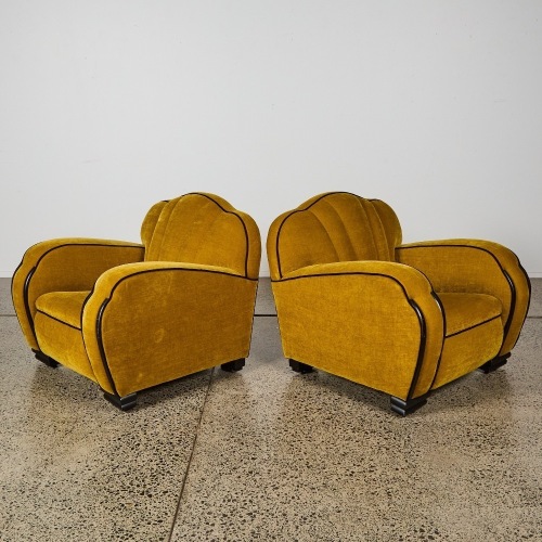 A Pair of Art Deco Skyscraper Lounge Chairs c.1930s