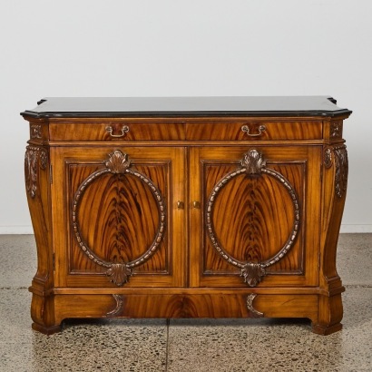 A French Carved Walnut And Marble-Top Side Cabinet, 19th Century