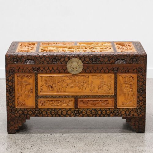 A Chinese Carved Camphorwood Chest