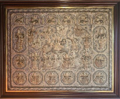 A Framed Vintage Burmese Embroidered Kalaga Tapestry