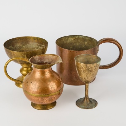 A Group of Four Old Bronze Items, Comprising a Pot and Cups