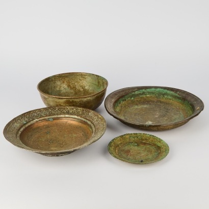 A Group of Four Old Asian Bronze Bowls and Dishes