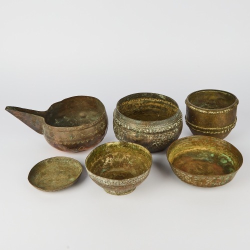 A Set of Five Old Asian Bronze Jars