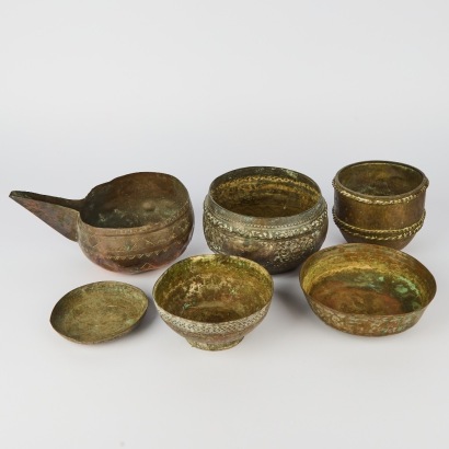 A Set of Five Old Asian Bronze Jars