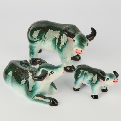 A Group of Three Chinese 20th Century Ceramic Ox Figures