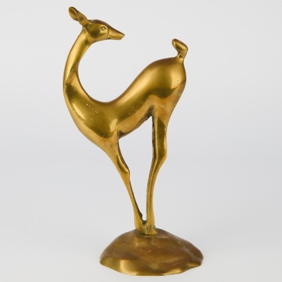 A Mid-Century Deer Statue in Solid Brass
