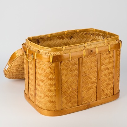 A Vintage Bamboo Basket with Domed Lid