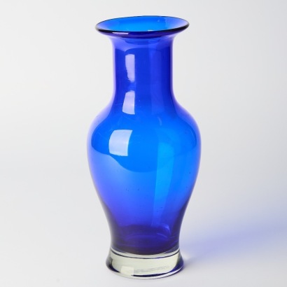 A Mid-Century Cobalt Blue Heavy Cut Glass Vase