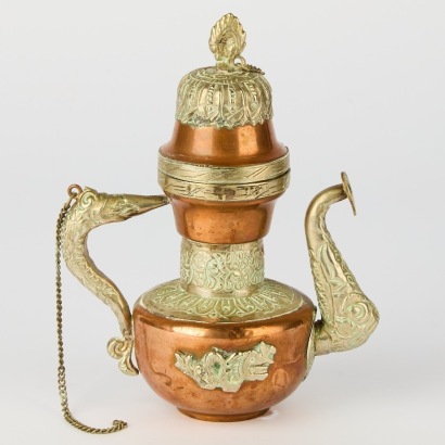 An Antique Tibetan Dragon Teapot in Copper and Brass