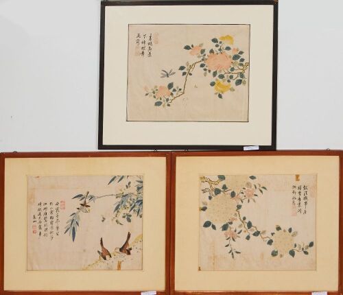 A Group of Three Japanese 20 Century Ink Bird-and-Flower Paintings