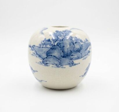 A 20 Century Japanese Blue and White Landscape Decorated Jar