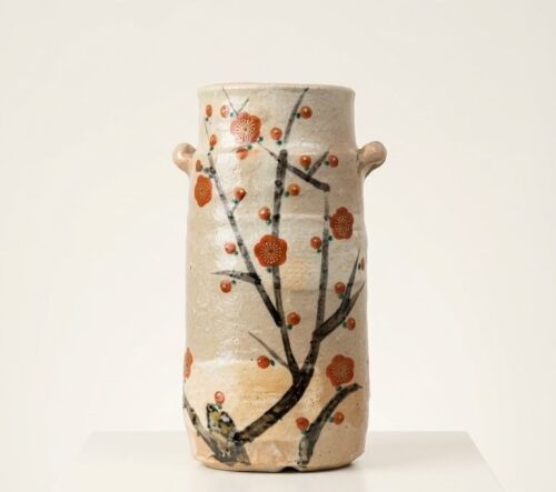 A 20 Century Japanese Studio Pottery Plum Blossom Decorated Vase