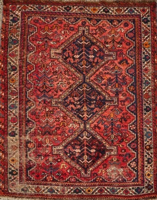 A Vintage Hand-Knotted Persian Shiraz Rug