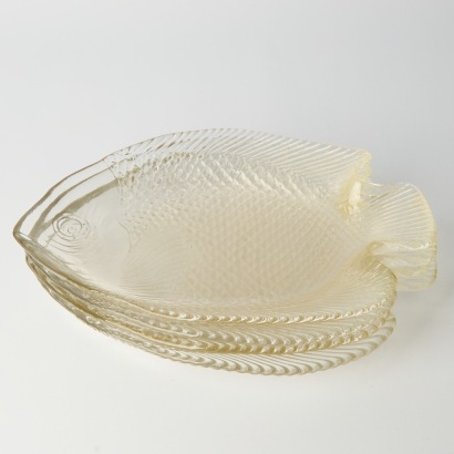 A Set of Four Vintage Arcoroc Fish Plates