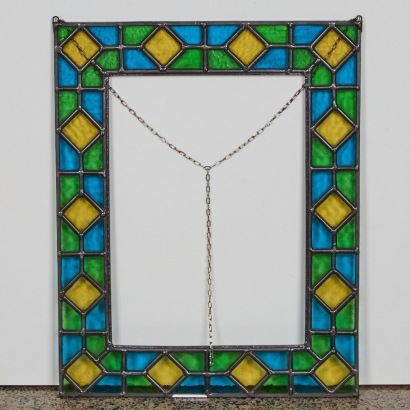 A Large Vintage Stained Glass Picture Frame