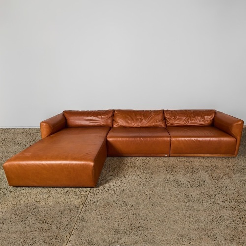 A Tim Webber Design Cognac Three-Piece Leather Sofa A/F