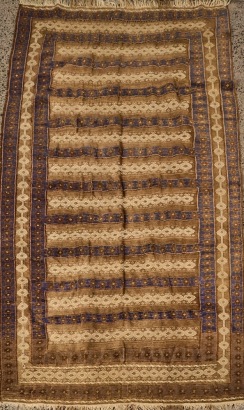 A Vintage Hand-Knotted Brown and Blue Afghan Rug