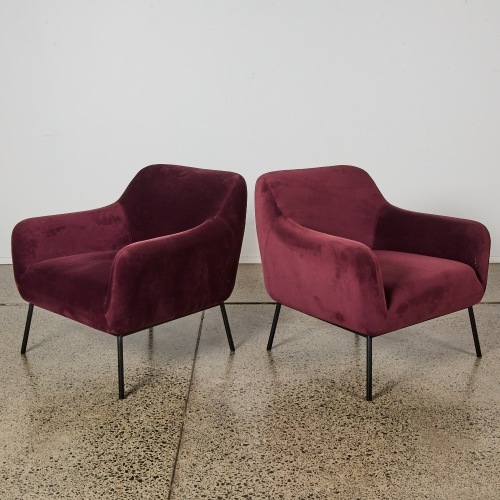 A Pair of Burgundy Velvet Armchairs